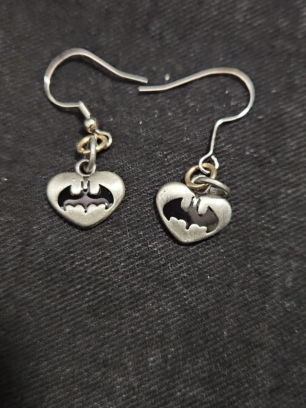 DC Comics Batman Heart Dangle Earrings Silver Tone